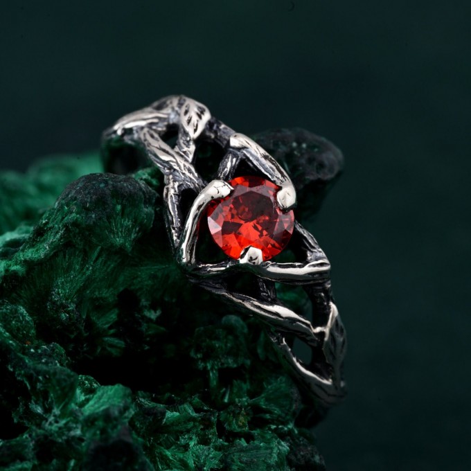 Celtic Garnet Silver Ring - Timeless Celtic Elegance