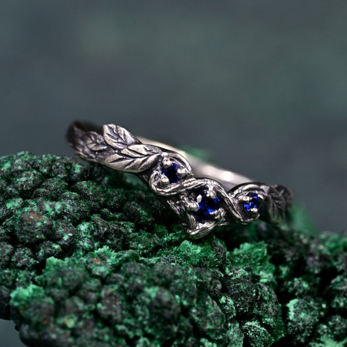 Minimalist Chevron Twig and Leaf Ring & Forest Branch Wedding Band