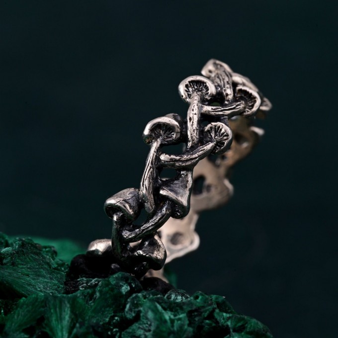 Silver Mushroom Ring: Nature-Inspired Forest Symphony Fantasy Ring