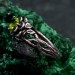 Elegant Peridot Lotus Ring - Nature-Inspired Silver Band with Leaf Detail
