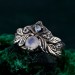 Silver Moonstone Ring Set: Nature-Inspired Leaf and Vine Design Bohemian Wedding Band