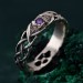 Viking Silver Celtic Ring – Wood Accented Braided Silver Tree Ring with Leaf Design, Masculine Promise Band