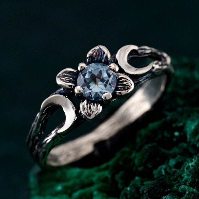 Mystic Topaz Lunar Ring - Triple Moon Goddess Silver Engagement Ring