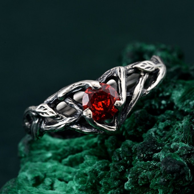 Celtic Garnet Silver Ring - Timeless Celtic Elegance