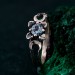 Gothic Silver Ring with Sapphire and Floral Design