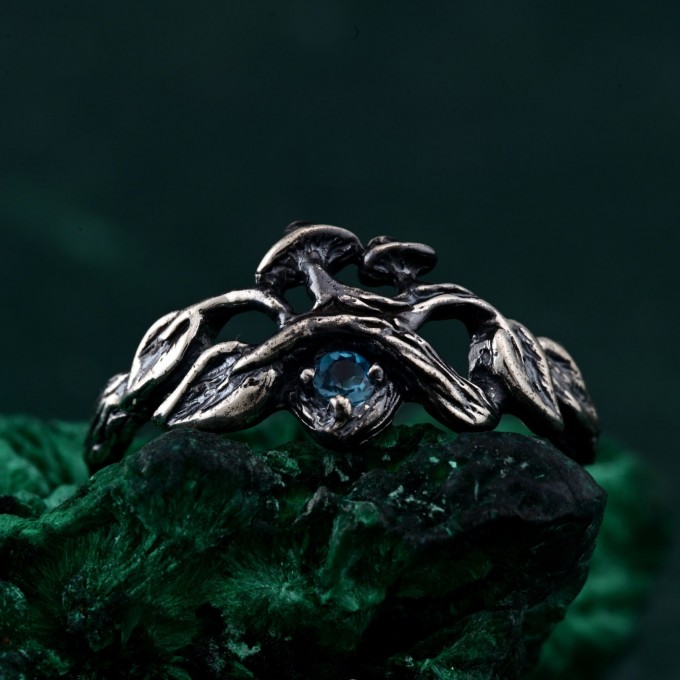 Gothic Witch Rings with Topaz – Unisex Silver Geometric Wedding Ring