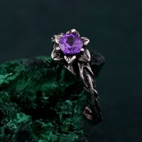 Amethyst Blossom Twig Ring, Enchanted Forest Amethyst Ring, Woodland Whispers Ring, Whimsical Vine Ring, Unique ring