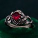 Elegant Ruby Serpent Ring – Mythical Silver Dragon Design, Unique Artisan Jewelry