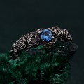 Topaz Blossom Silver Ring – Nature's Elegance Silver Ring, Floral Twig Accent Ring, Dainty Branch Delight Ring, Flower on Silver Twig Ring