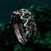 Gothic Silver Ring with Serpent and Emerald Design