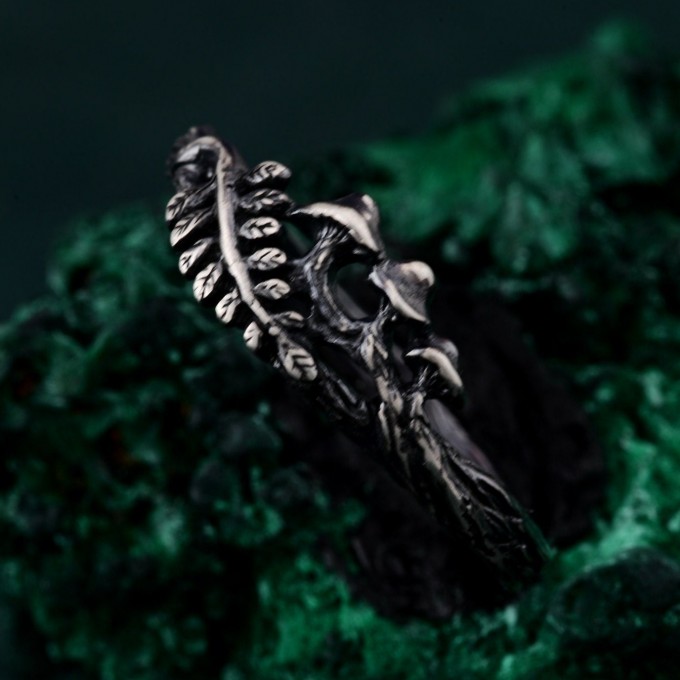 Unique Ring with Mushrooms - Unisex Gothic Wedding Band
