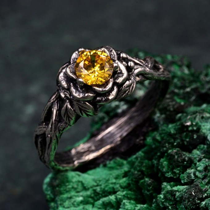 Bloom of Light: Gothic Citrine Lotus Ring