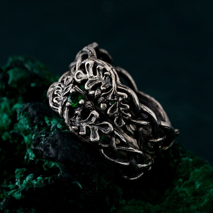 Nature's Embrace Oak & Acorn Wedding Bands