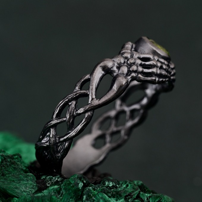 Sterling Silver Celtic Knot Ring with Peridot - Artisan Crafted Mystical Jewelry