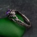 Amethyst Dewdrop Ring - Silver Leaves Embrace with Botanical Romance Design