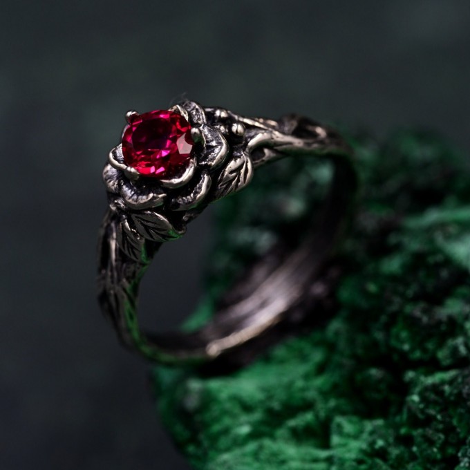 Flame of the Lotus: Gothic Ruby Ring