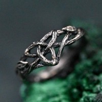 Artisanal Silver Tree Ring - Nature-Inspired Design, Handcrafted Unique Celtic Band with Symbolic Triskele