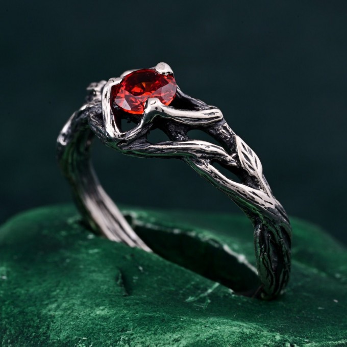 Celtic Garnet Silver Ring - Timeless Celtic Elegance