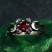 Celestial Crescent Engagement Ring – Lunar Trinity Garnet Ring, Mystic Silver Moon Trio, Triple Goddess Garnet Ring