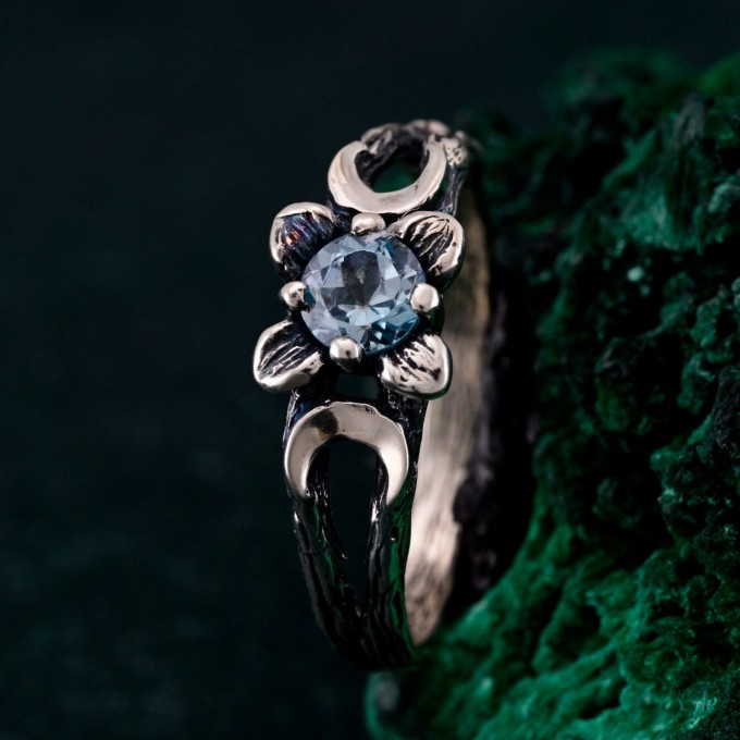 Mystic Topaz Lunar Ring - Triple Moon Goddess Silver Engagement Ring