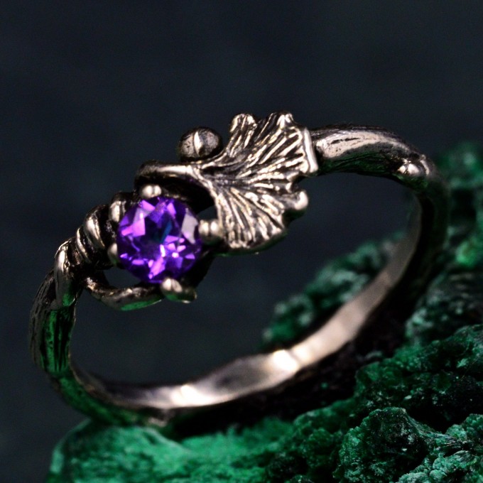 Boho Chic Silver Ring - Ginkgo Biloba Leaf Engagement Ring