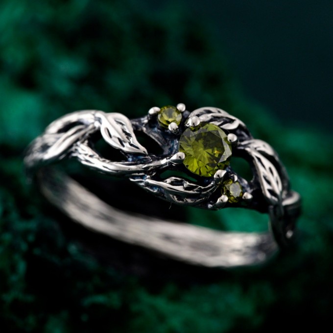 Silver Leaf Elegance: Nature's Finest Tree of Life Engagement Ring