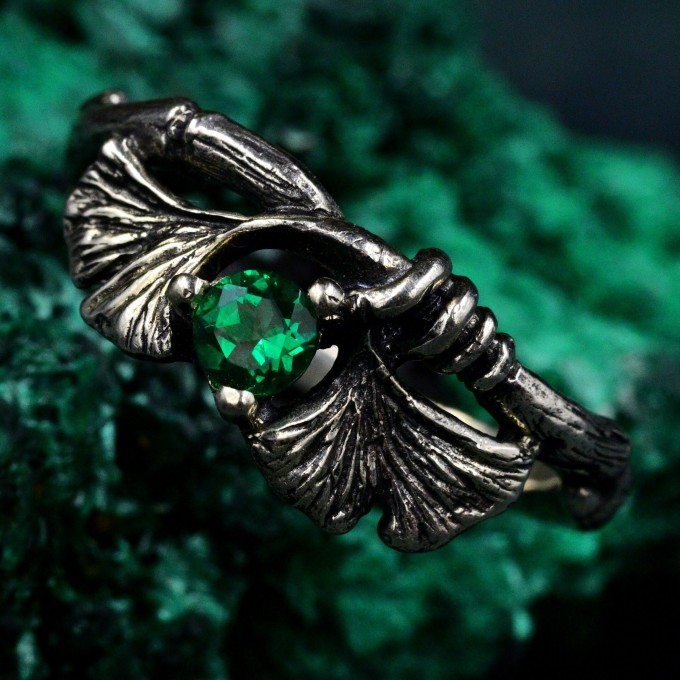 Bohemian Leaf Ring with Silver Charm - Ginkgo Leaf Design