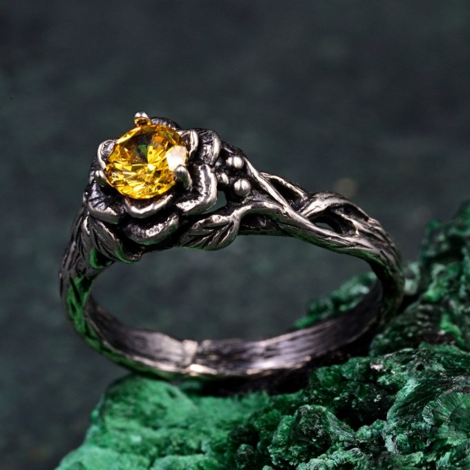 Bloom of Light: Gothic Citrine Lotus Ring