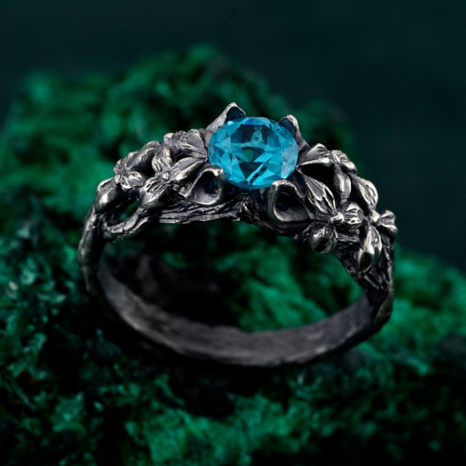 Ethereal Topaz Engagement Ring: Vintage Floral and Tree Branch Design