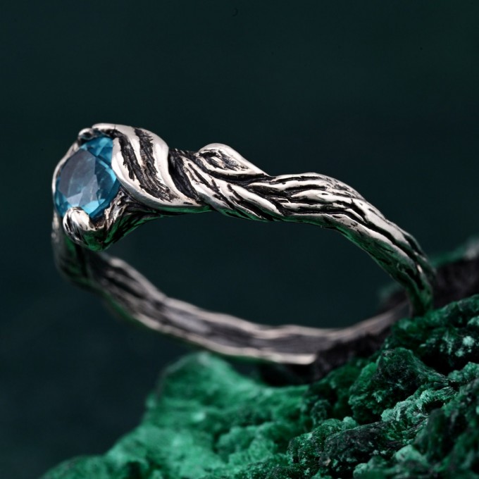 Sterling Silver Fantasy Promise Ring – Woodland Promise Ring, Enchanted Forest Engagement Ring, Rustic Elegance Twig Ring