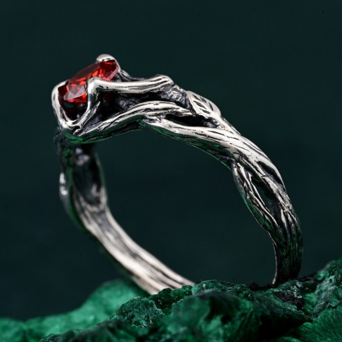 Celtic Garnet Silver Ring - Timeless Celtic Elegance