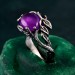 Nature's Grace: Amethyst Cabochon Leaf Ring in Sterling Silver