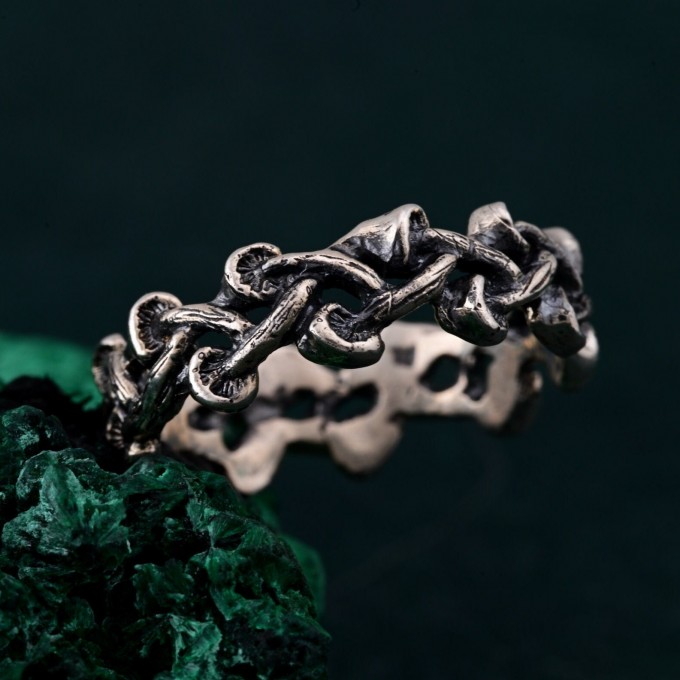 Silver Mushroom Ring: Nature-Inspired Forest Symphony Fantasy Ring