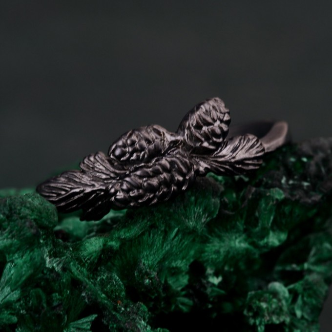 Handcrafted Silver Pinecone and Twig Ring – Unique Women's Christmas Jewelry