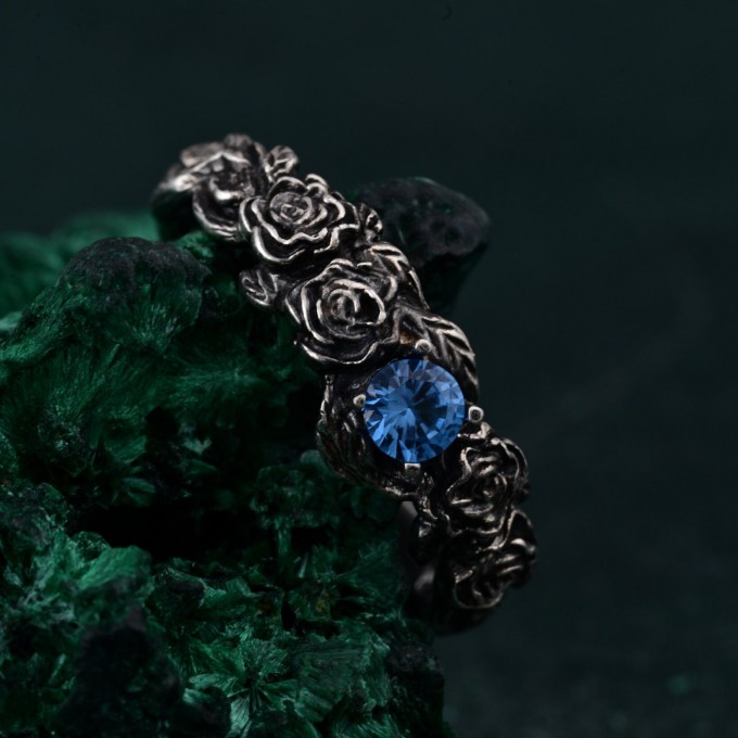 Topaz Blossom Silver Ring – Nature's Elegance Silver Ring, Floral Twig Accent Ring, Dainty Branch Delight Ring, Flower on Silver Twig Ring