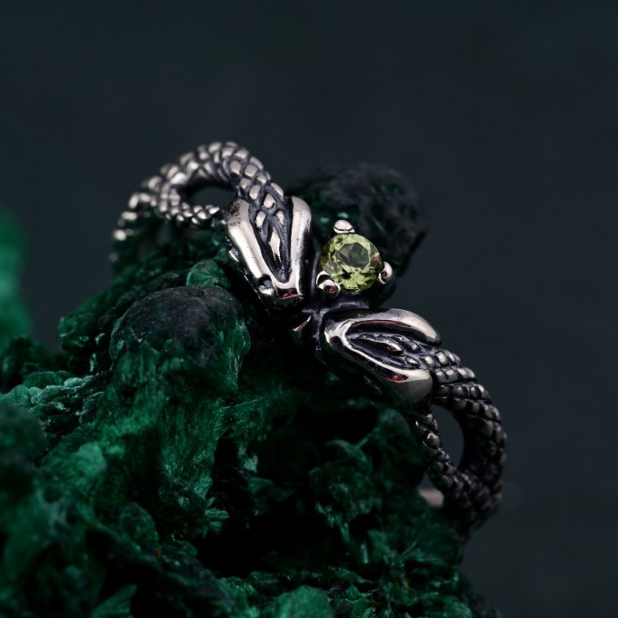 Emerald Coil: Gothic Snake Ring with Peridot