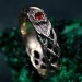 Celtic Pattern Garnet Wedding Band - Wide Vintage Style Tree Bark Design for Couples