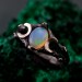 Silver Moon Phase Ring with Opal: Boho Celestial Wedding Band with Enchanted Forest Design