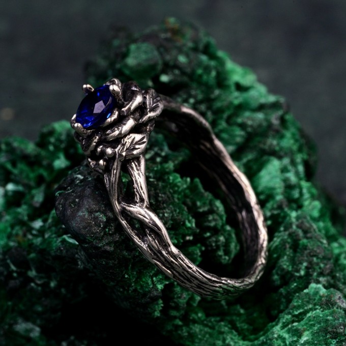 Leaf Embrace Sapphire Ring – Artistic Sterling Silver Botanical Engagement JewelryLeaf Embrace Sapphire Ring – Artistic Sterling Silver Botanical Engagement Jewelry