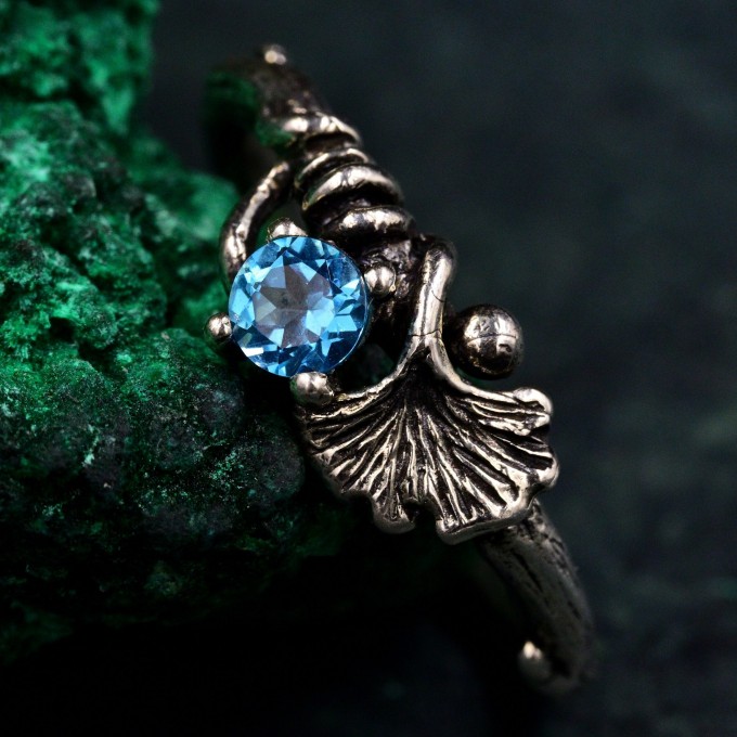 Boho Chic Silver Ring - Ginkgo Biloba Leaf Engagement Ring