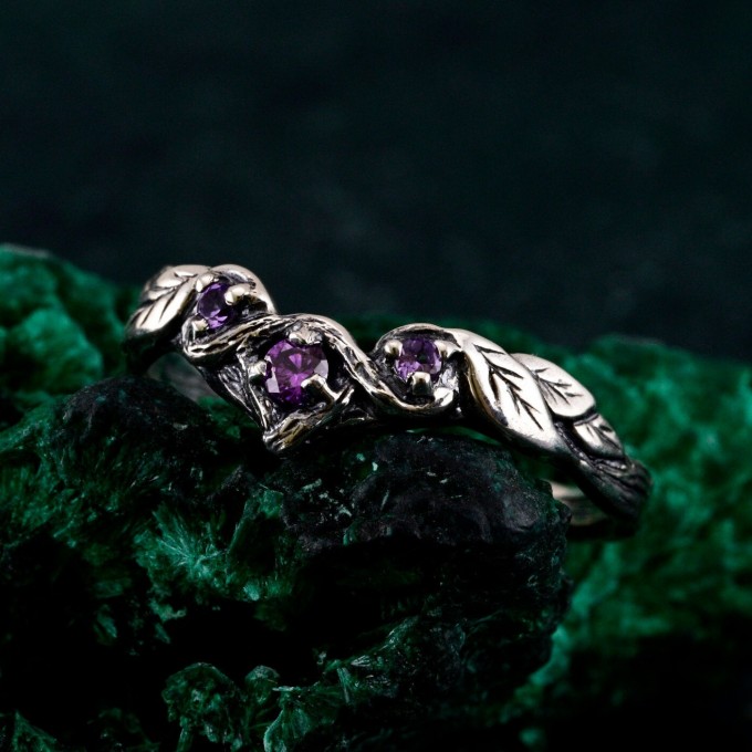 Artisan Amethyst Silver Ring - Luxurious Gold Overlay and Elegant Purple Gemstone