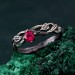 Leafy Branch with Ruby Ring – Nature-Inspired Silver Twig Jewelry