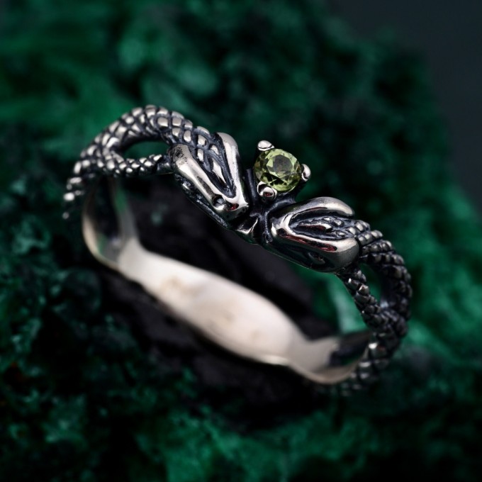 Emerald Coil: Gothic Snake Ring with Peridot