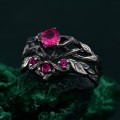 Enchanted Forest Silver Ring Set - Whimsical Leaf Design Wedding Stack