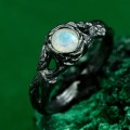 Moonstone Forest Branch Ring - Man’s Silver Vine Wedding Band with Unique Woodsy Texture