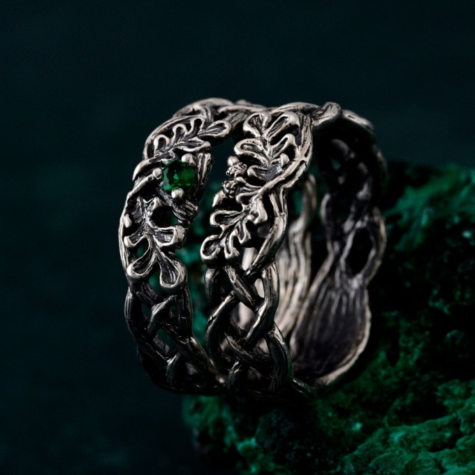 Nature's Embrace Oak & Acorn Wedding Bands
