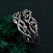 Elegant Silver Peridot Ring Set – Unique Tree-Inspired Wedding Bands for Couples