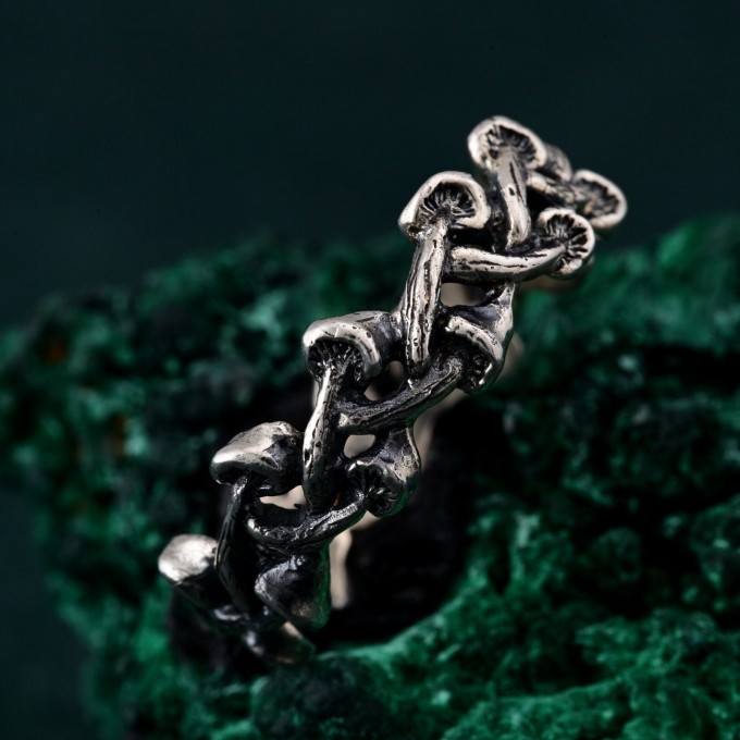 Silver Mushroom Ring: Nature-Inspired Forest Symphony Fantasy Ring