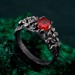 Gothic Silver Ring with Garnet and Floral Design