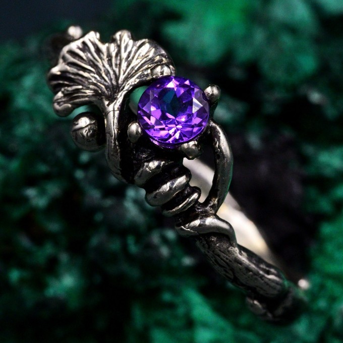 Boho Chic Silver Ring - Ginkgo Biloba Leaf Engagement Ring